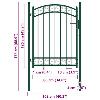 Fence Gate with Arched Top Steel 100x125 cm Green