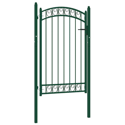 Fence Gate with Arched Top Steel 100x150 cm Green