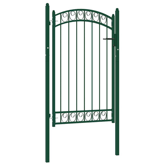 Fence Gate with Arched Top Steel 100x150 cm Green