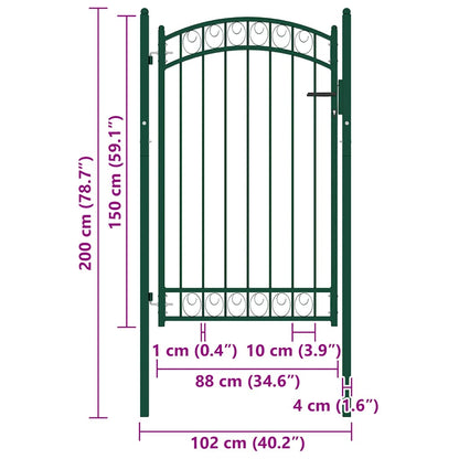 Fence Gate with Arched Top Steel 100x150 cm Green