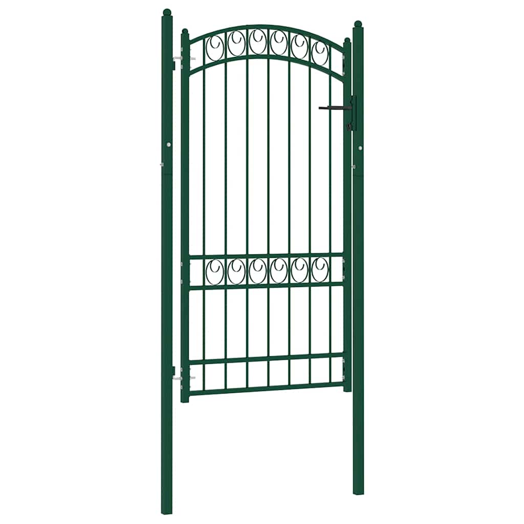 Fence Gate with Arched Top Steel 100x175 cm Green