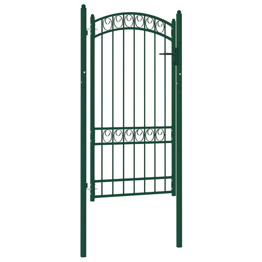 Fence Gate with Arched Top Steel 100x175 cm Green