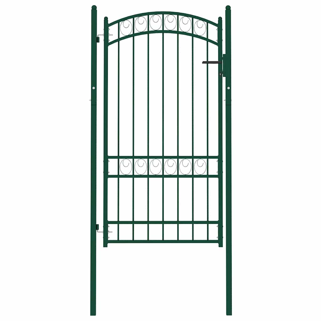 Fence Gate with Arched Top Steel 100x175 cm Green