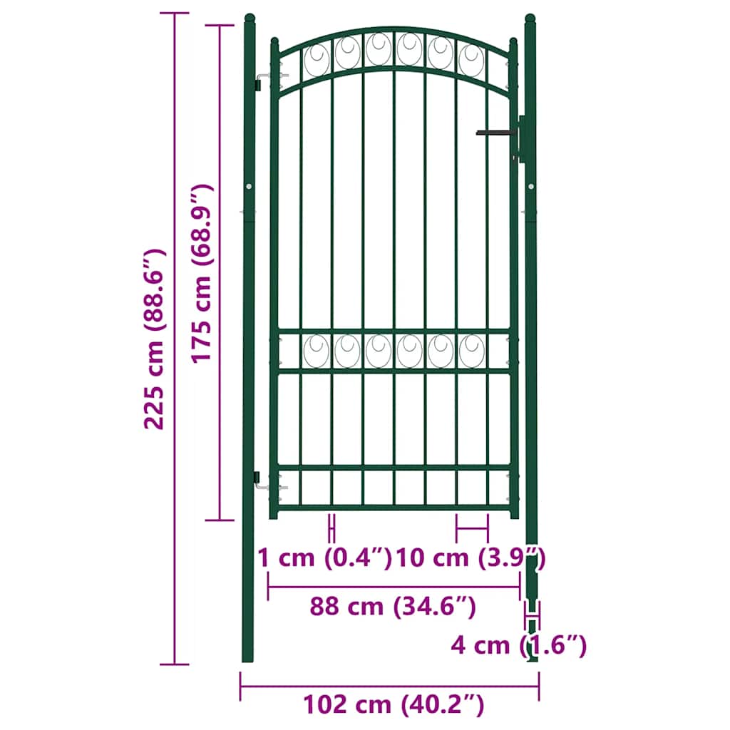 Fence Gate with Arched Top Steel 100x175 cm Green