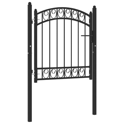 Fence Gate with Arched Top Steel 100x100 cm Black