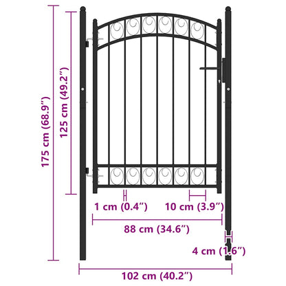 Fence Gate with Arched Top Steel 100x125 cm Black