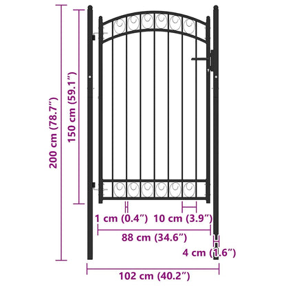 Fence Gate with Arched Top Steel 100x150 cm Black