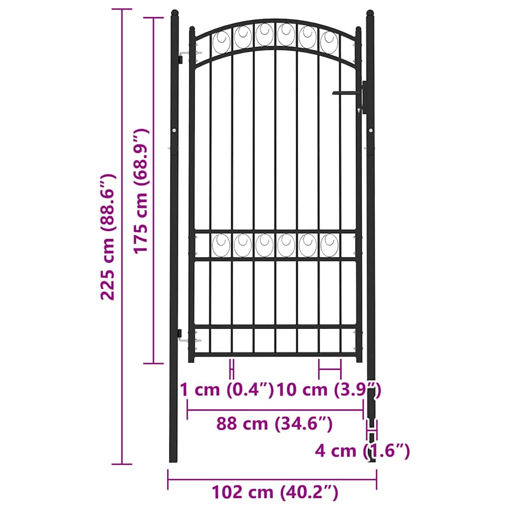 Fence Gate with Arched Top Steel 100x175 cm Black