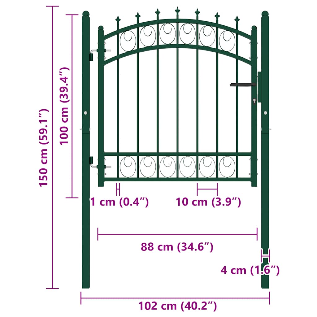Fence Gate with Spikes Steel 100x100 cm Green