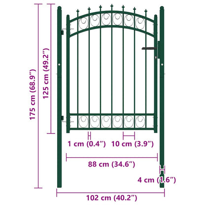 Fence Gate with Spikes Steel 100x125 cm Green