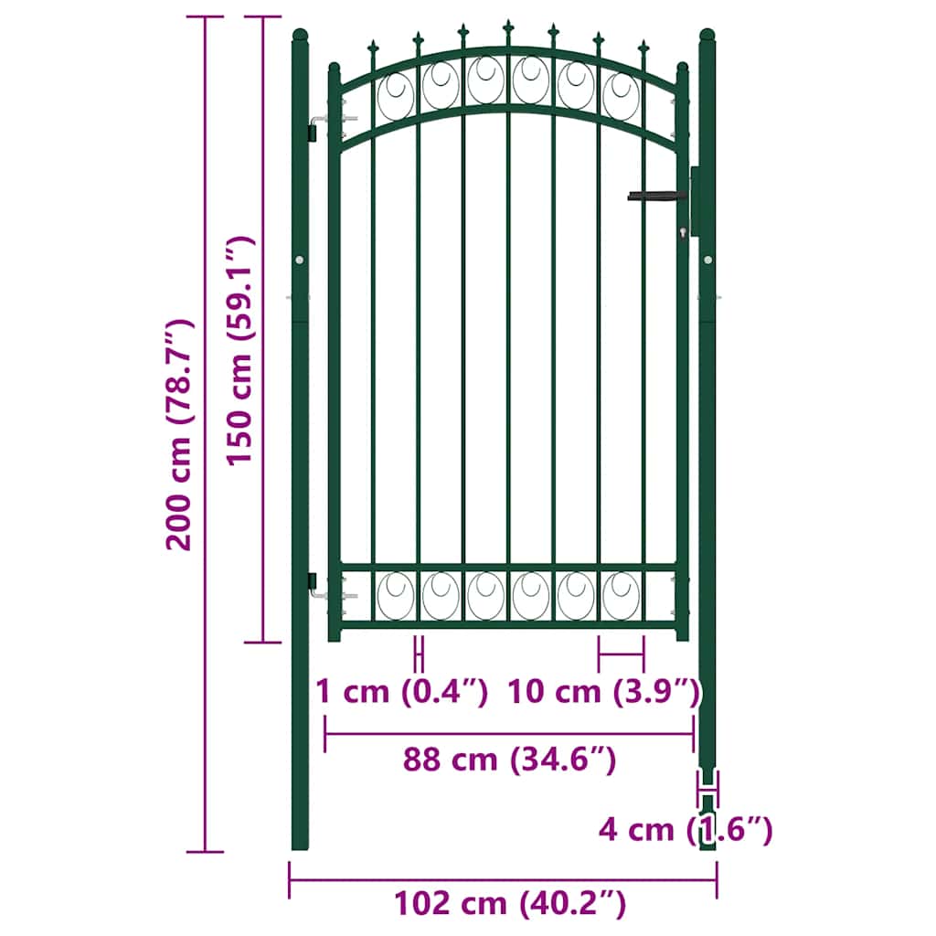 Fence Gate with Spikes Steel 100x150 cm Green
