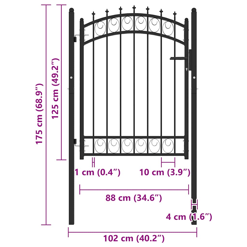 Fence Gate with Spikes Steel 100x125 cm Black
