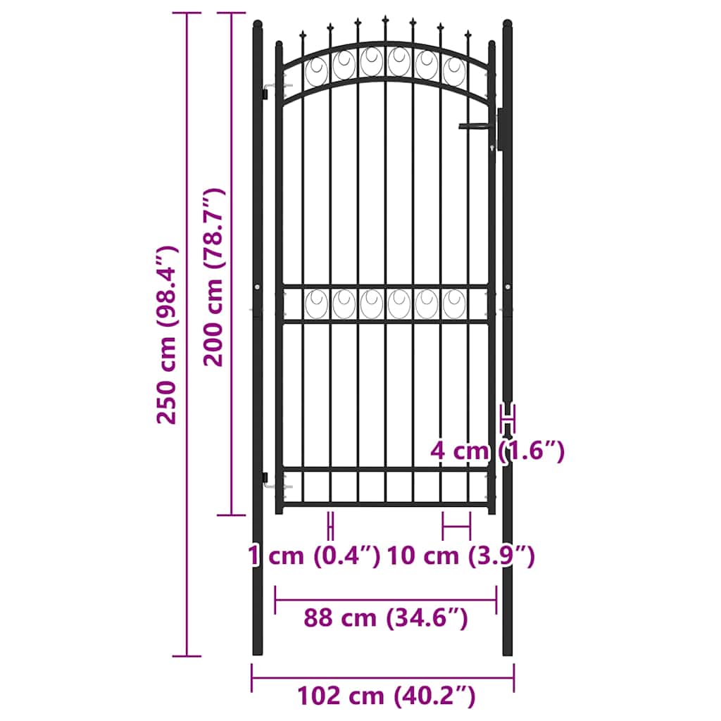 Fence Gate with Spikes Steel 100x200 cm Black