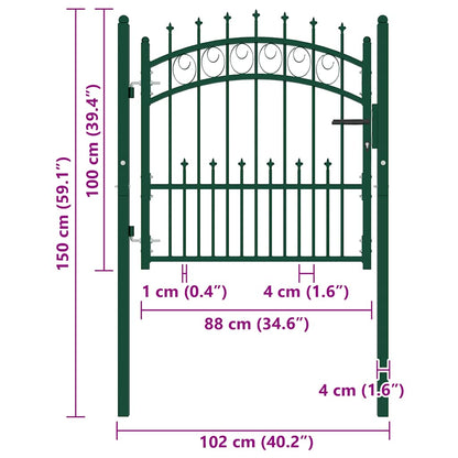 Fence Gate with Spikes Steel 100x100 cm Green
