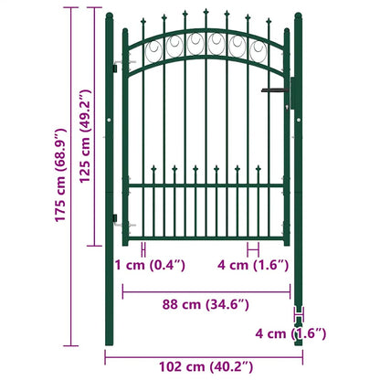 Fence Gate with Spikes Steel 100x125 cm Green