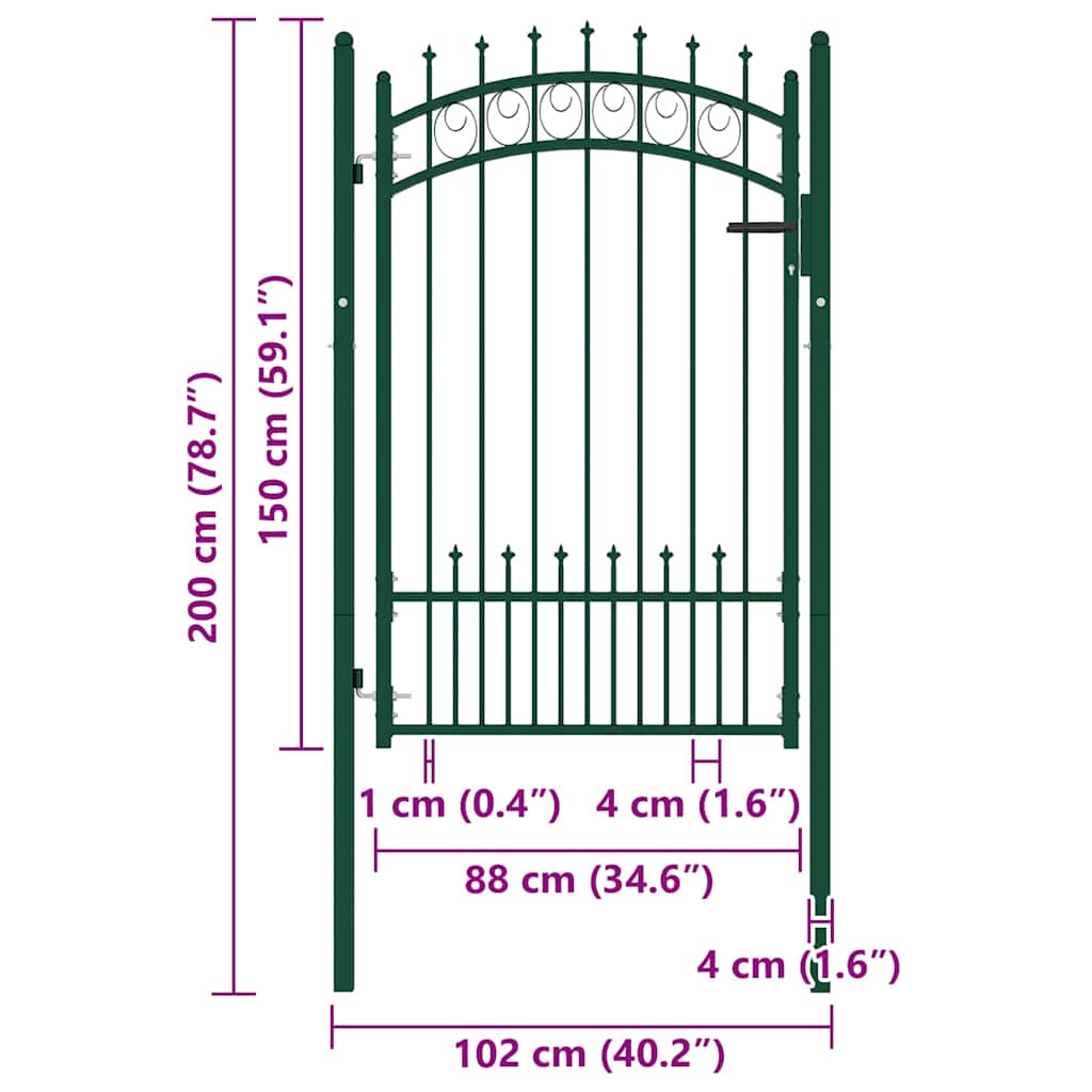 Fence Gate with Spikes Steel 100x150 cm Green