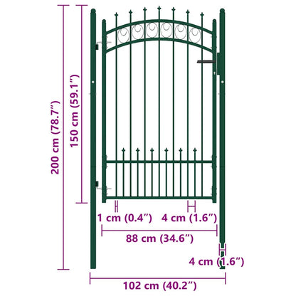 Fence Gate with Spikes Steel 100x150 cm Green