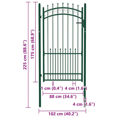 Fence Gate with Spikes Steel 100x175 cm Green