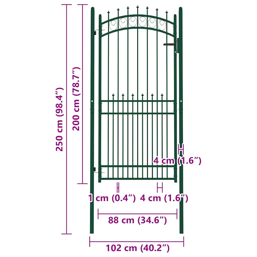 Fence Gate with Spikes Steel 100x200 cm Green