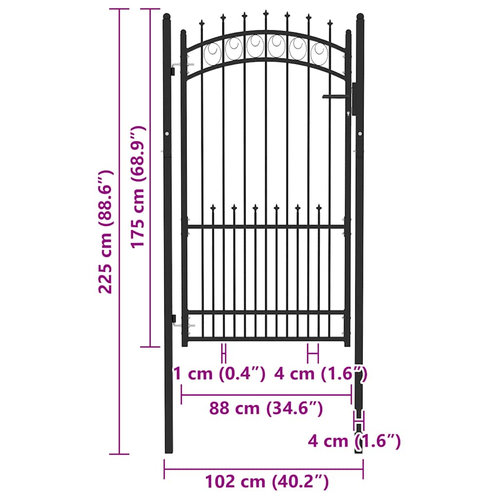 Fence Gate with Spikes Steel 100x175 cm Black