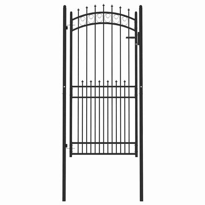 Fence Gate with Spikes Black 100 x 200 cm Powder-coated steel