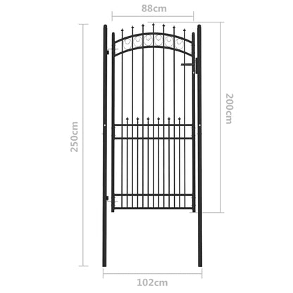 Fence Gate with Spikes Black 100 x 200 cm Powder-coated steel