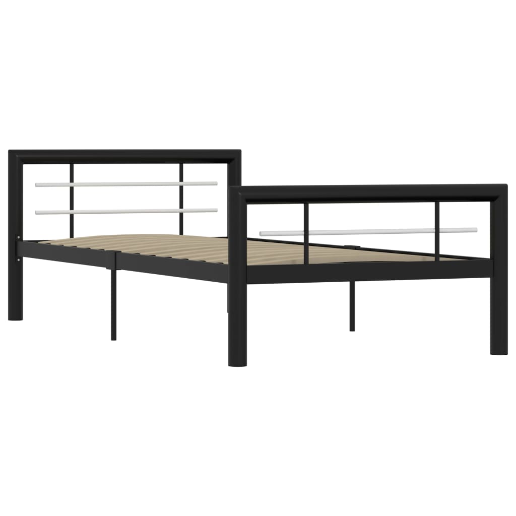 Bed Frame without Mattress Black and White Metal 90x200 cm