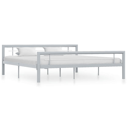 Bed Frame without Mattress Grey and White Metal 180x200 cm Super King