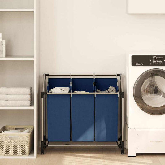 Laundry Sorter with 3 Bags Blue Steel