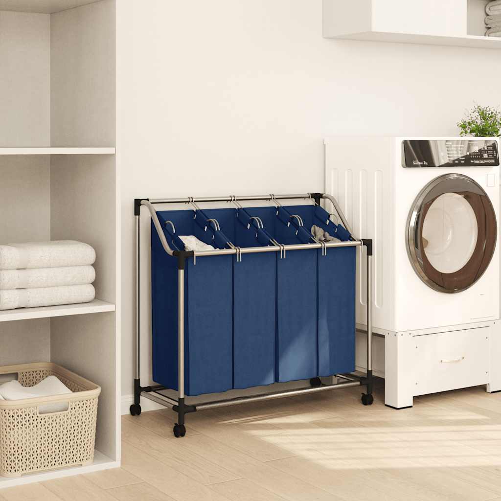 Laundry Sorter with 4 Bags Blue Steel
