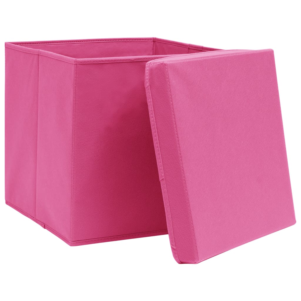 Storage Boxes with Lids 10 pcs Pink 32x32x32 cm Fabric