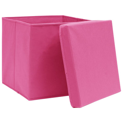 Storage Boxes with Lids 10 pcs Pink 32x32x32 cm Fabric