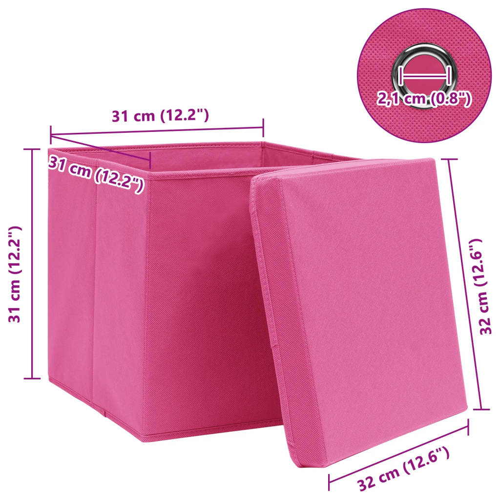 Storage Boxes with Lids 10 pcs Pink 32x32x32 cm Fabric