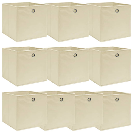 Storage Boxes 10 pcs Cream 32x32x32 cm Fabric