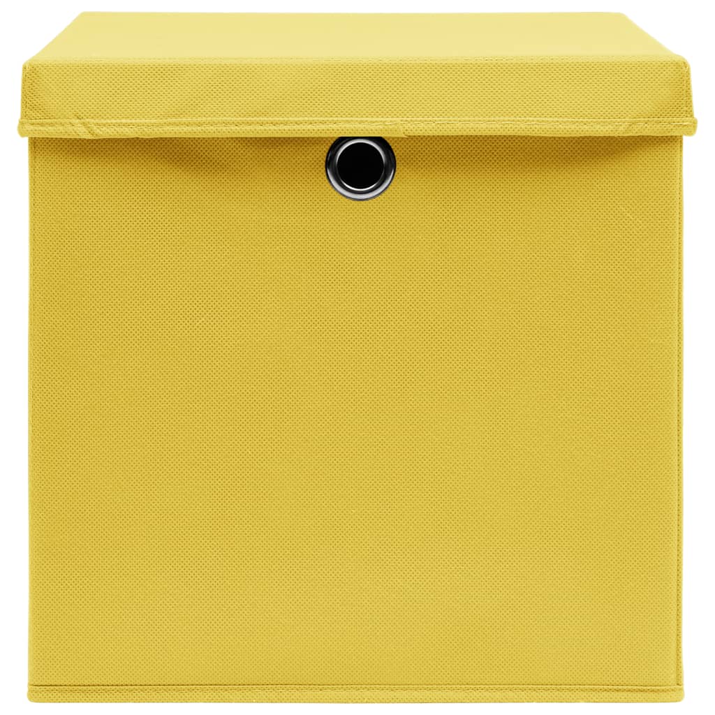 Storage Boxes with Lids 10 pcs Yellow 32x32x32 cm Fabric