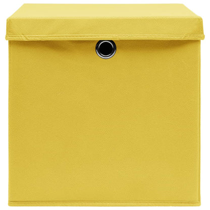 Storage Boxes with Lids 10 pcs Yellow 32x32x32 cm Fabric