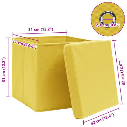 Storage Boxes with Lids 10 pcs Yellow 32x32x32 cm Fabric
