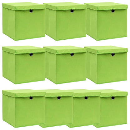 Storage Boxes with Lids 10 pcs Green 32x32x32 cm Fabric