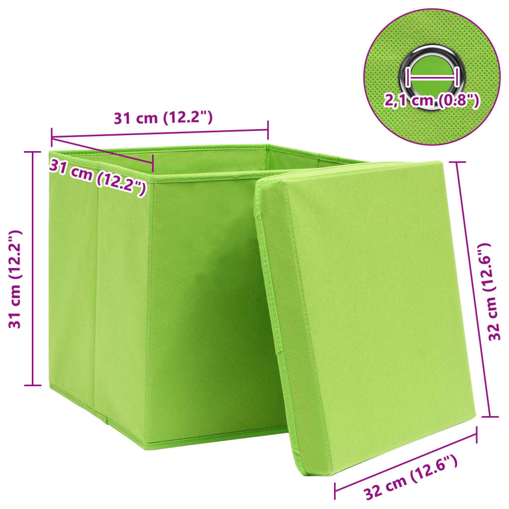 Storage Boxes with Lids 10 pcs Green 32x32x32 cm Fabric