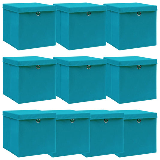 Storage Boxes with Lids 10 pcs Baby Blue 32x32x32 cm Fabric