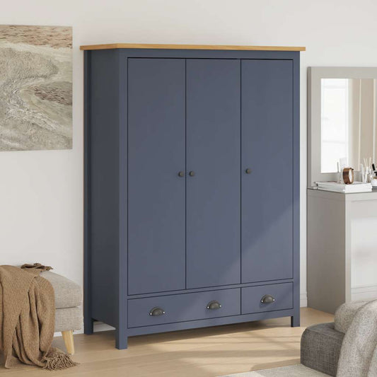 3-Door Wardrobe Hill Grey 127x50x170 cm Solid Pine Wood
