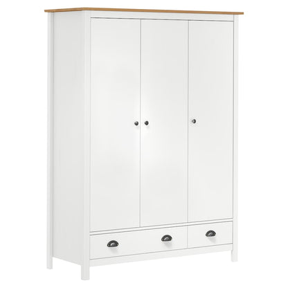 3-Door Wardrobe Hill White 127x50x170 cm Solid Pine Wood