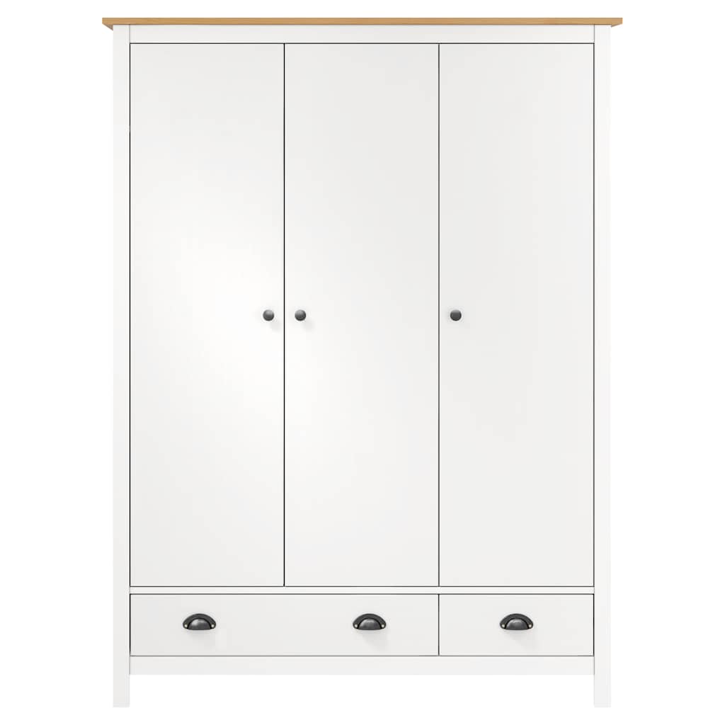 3-Door Wardrobe Hill White 127x50x170 cm Solid Pine Wood