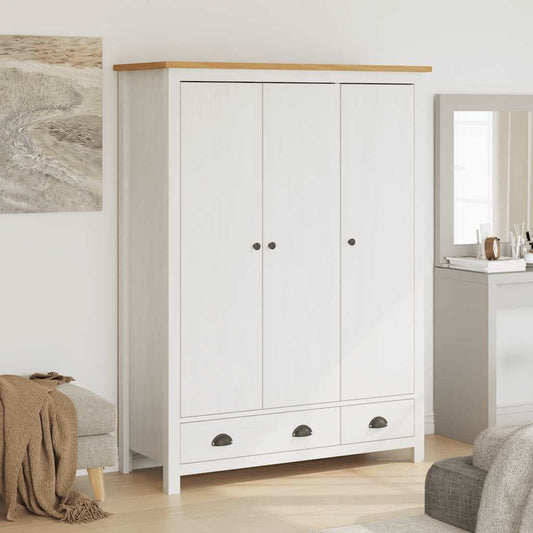 3-Door Wardrobe Hill White 127x50x170 cm Solid Pine Wood