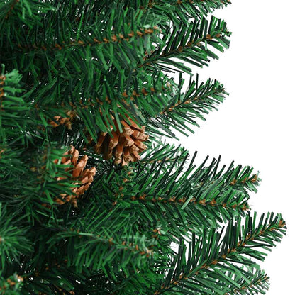 Slim Christmas Tree with Real Wood and Cones Green 150 cm PVC