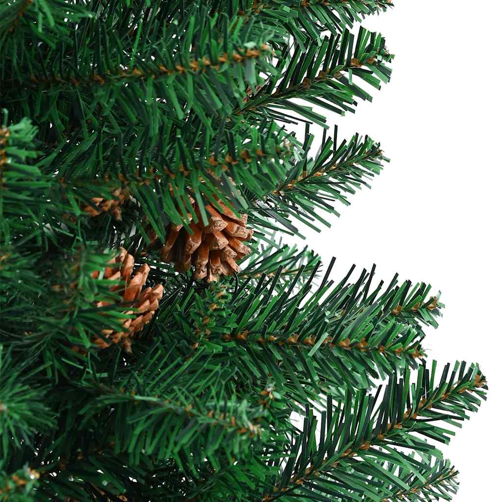 Slim Christmas Tree with Real Wood and Cones Green 210 cm PVC