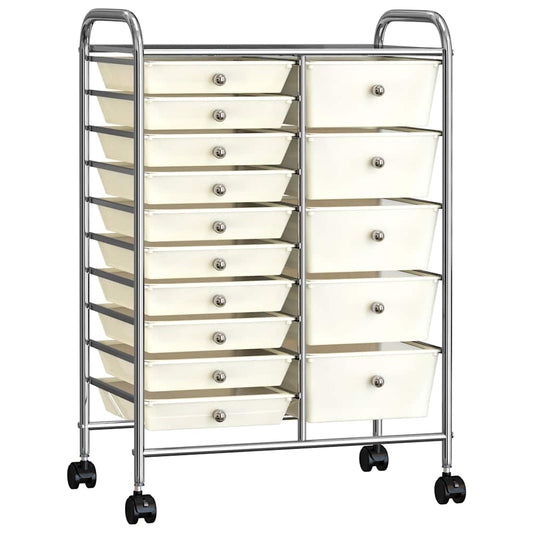 XXL 15-Drawer Mobile Storage Trolley White Plastic