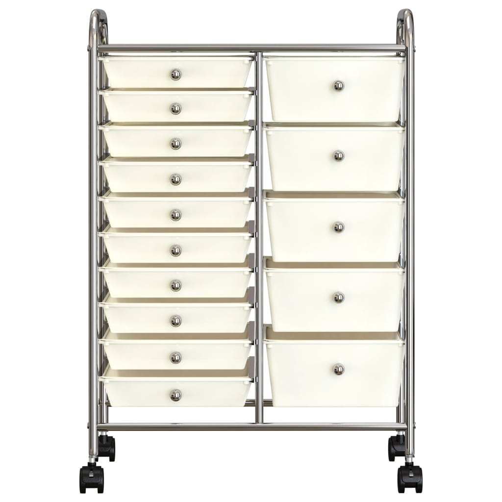 XXL 15-Drawer Mobile Storage Trolley White Plastic
