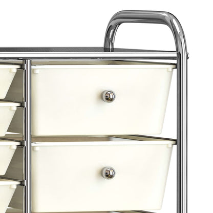 XXL 15-Drawer Mobile Storage Trolley White Plastic