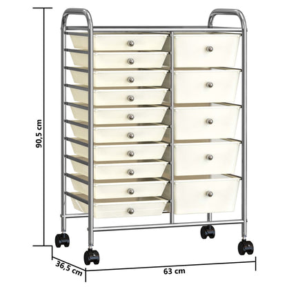 XXL 15-Drawer Mobile Storage Trolley White Plastic